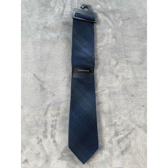 Van Heusen Mens Neck Tie Navy Blue Slim Skinny Short - Picture 2 of 11